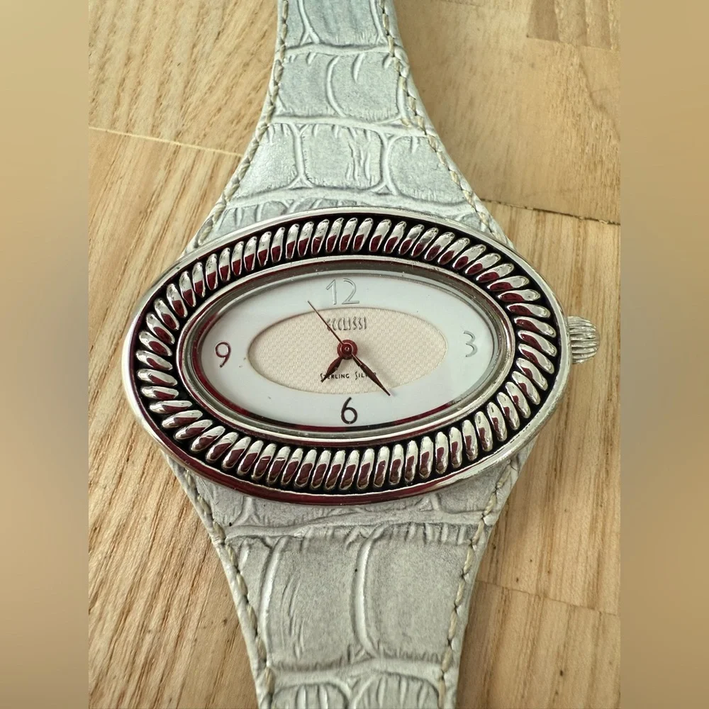 Vintage ecclissi 925 sterling silver oval watch NEW BATTERY